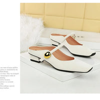 European Style Light-Mouthed Half-Slippers Women Wearing Thick Heels And Square-Toe Mary Jane Shoes One-Strap