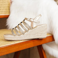 Bohemian Summer Vintage Thick Heel Woven Open Toe Roman Sandals Women's Shoes Ultra-Fibrous Quilted Roman Stilettos