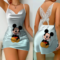 Mini Dress Pajama Skirt Bow Knot Party Dresses Satin Surface Minnie Mouse Disney Mickey Women Fashion Summer  Elegant Women