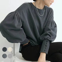 Long-sleeved T-shirt Versatile Outer Casual Top Women's Simple Lantern Sleeves Solid Color Loose Round Neck Women's shirt