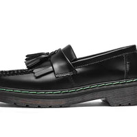 British Style Loafers Casual Round Toe Tassel Women's Leather Low Top Shoes Fashionable Slip-On Shoes