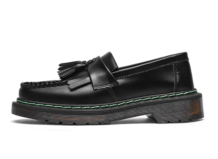 British Style Loafers Casual Round Toe Tassel Women's Leather Low Top Shoes Fashionable Slip-On Shoes