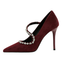 Banquet Pointed Toe High Heels Diamond Chain One-Strip Thin Heel Super High Heels Light Mouth Elegant Lace-Up