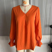 Fashion Simple Solid Color Pullover Shirt Women Loose V-neck Flared Sleeve Shirts Top Female Elegant Commuting Clothing