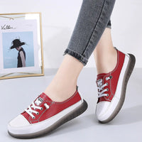 Genuine Leather Vulcanized Shoes Women Jogging Sneakers Woman Lace Up Flat Walking Trainers Fitness Cross-training
