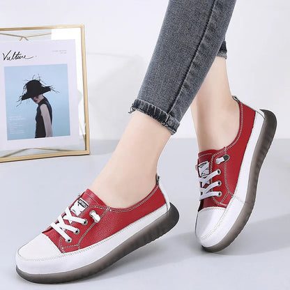 Genuine Leather Vulcanized Shoes Women Jogging Sneakers Woman Lace Up Flat Walking Trainers Fitness Cross-training Natalia Home Fashion    Natalia Home Fashion