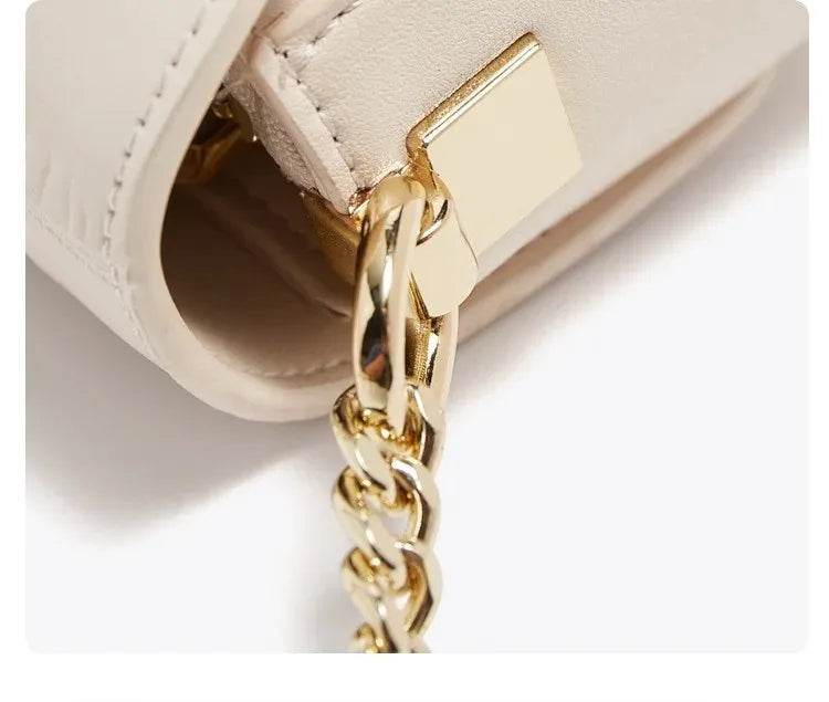 Luxury Two-Layer Cow Leather Handbag Women's Trendy Chain Crossbody Phone Bag Single Shoulder Bag Neutral Minimalist Style