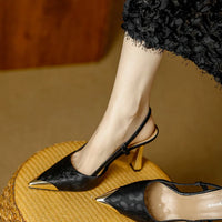 Women's Pumps Sexy Stiletto Sandals Fashion Metallic Pointed Toe Rear Hollow Out High Heels Single Shoes Lady Sandals