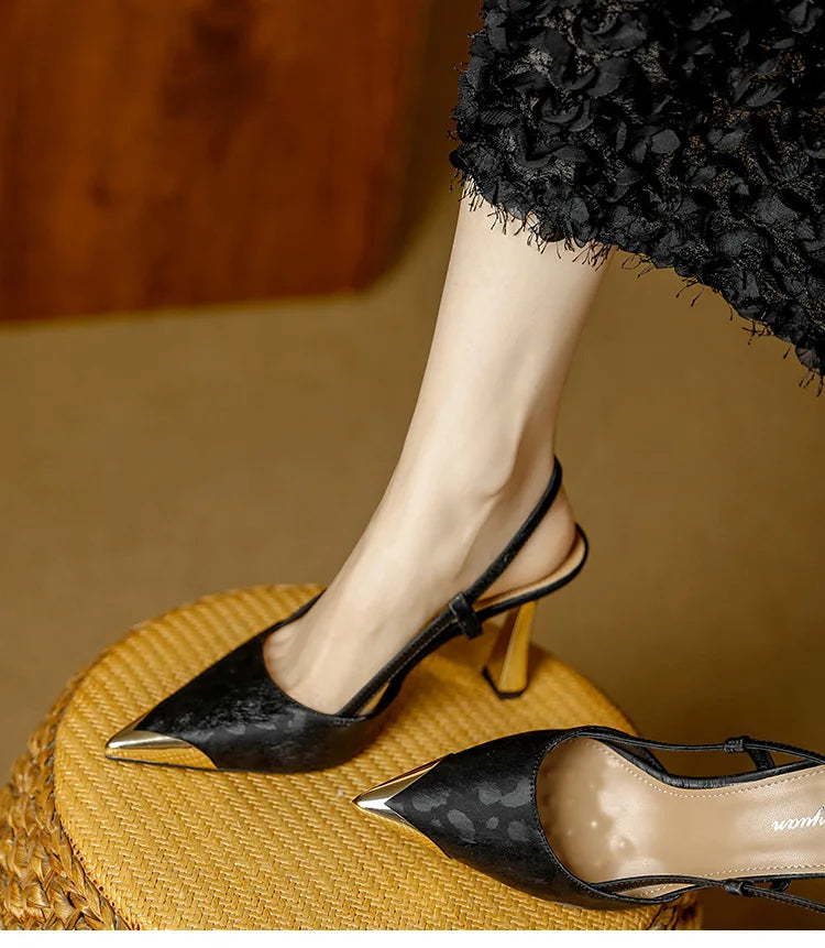 Women's Pumps Sexy Stiletto Sandals Fashion Metallic Pointed Toe Rear Hollow Out High Heels Single Shoes Lady Sandals