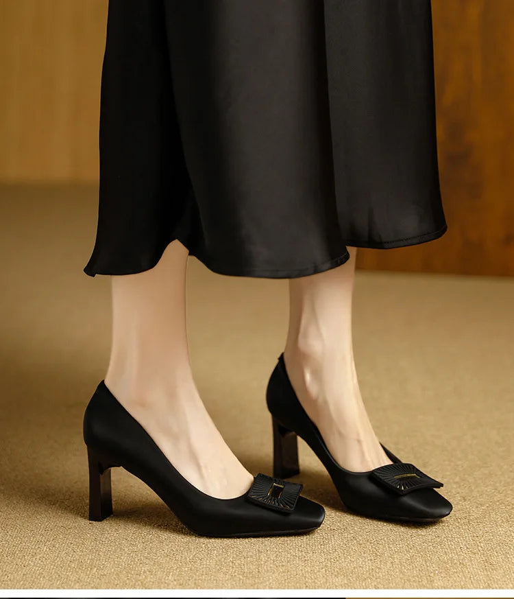 Square Toe Comfort Soft Office Shoes Daily Outdoors Women Shoes 7CM Thick High Heels Shallow Mouth Fashion Party Shoes