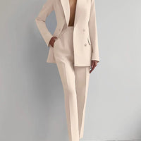 Women Fashion Solid Pant Suits, Office Lady Elegant V-Neck Long Sleeve Blazer Set, Pencil Pants Slim Ladies Outfit