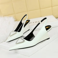 Spring Candy Fashion Pointed Toe Women Pumps Sling back Wedges High Heels Party Prom Mules Shoes