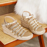 Bohemian Summer Vintage Thick Heel Woven Open Toe Roman Sandals Women's Shoes Ultra-Fibrous Quilted Roman Stilettos