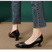 Square Head Kitten Heels Stiletto Women's Shoes Patent Leather Light Mouth French Kitten Heel Shoes