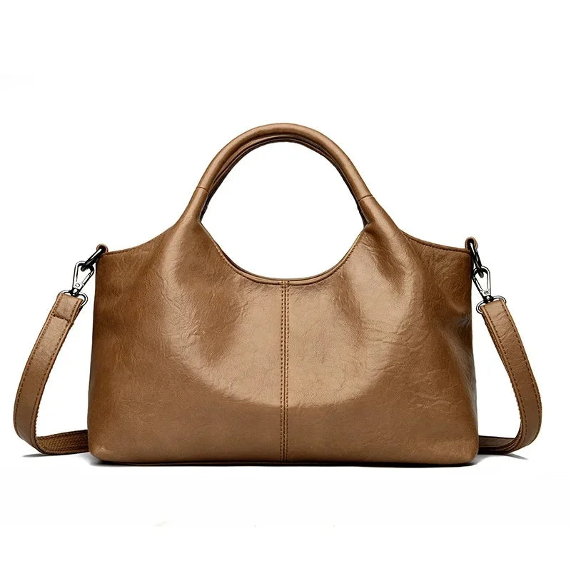 Fashionable Pure Color Basket Handbag Women's Commuter Bag Soft PU Leather Vintage Style Single Shoulder Bag with Internal Zipper