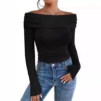 Women's Sexy Off-shoulder Slim Long-sleeved Base One-shoulder Top T-shirt