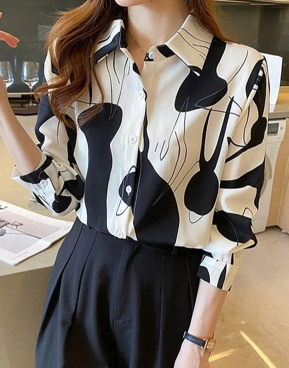 Print Shirts & Blouses for Women Fine Elegant Fashion Chic Chiffon Woman Top