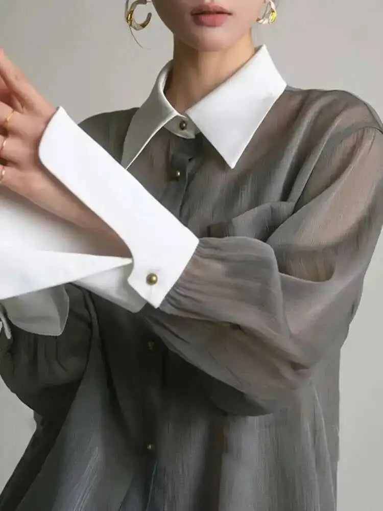 Sunscreen Shirt With Sling Top Women Lapel Single Breasted Long Sleeves Stitching Loose Clothes