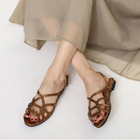 French-style cross-strap sandals, summer open-toe flat women's shoes, one-strap buckle Roman-style commuter shoes