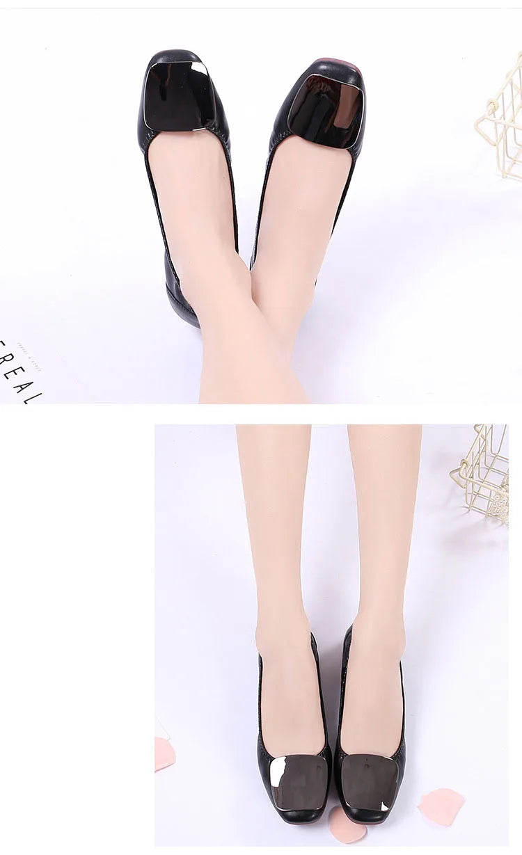 Light Metal buckle roll-up flats ladies shoes cozy moccasins sequined cloth foldable ballet flats