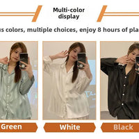 Striped Satin Pajamas Women Jacquard Loungewear Long Sleeve Trousers Two-Piece Set Solid Color Roll-Neck Cardigan Sleepwear