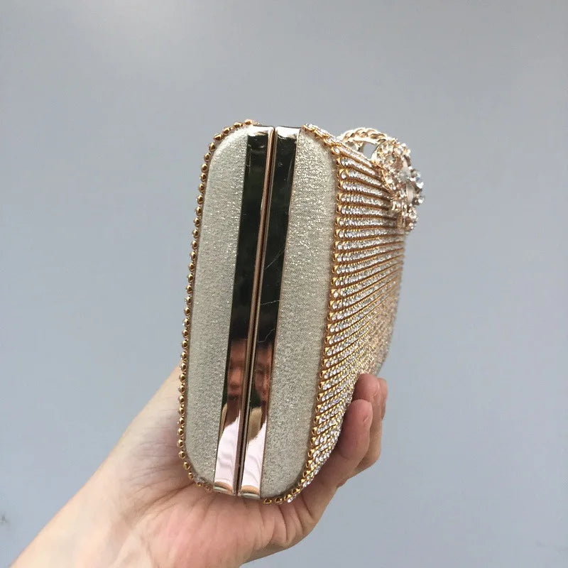 Diamond Encrusted Dinner Bag And Clutch, Square Hard Box Fully Lined With Diamonds.
