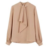 Summer Style Ring Buckle Design Lantern Sleeve Hooded Chiffon Long Sleeve Base Shirt Women's Top