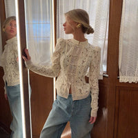Women's 2026 Vintage White Blouse, Elegant Embroidery Puff Sleeve Hollow Out Lace Stand Collar Casual Summer Top Natalia Home Fashion    Natalia Home Fashion