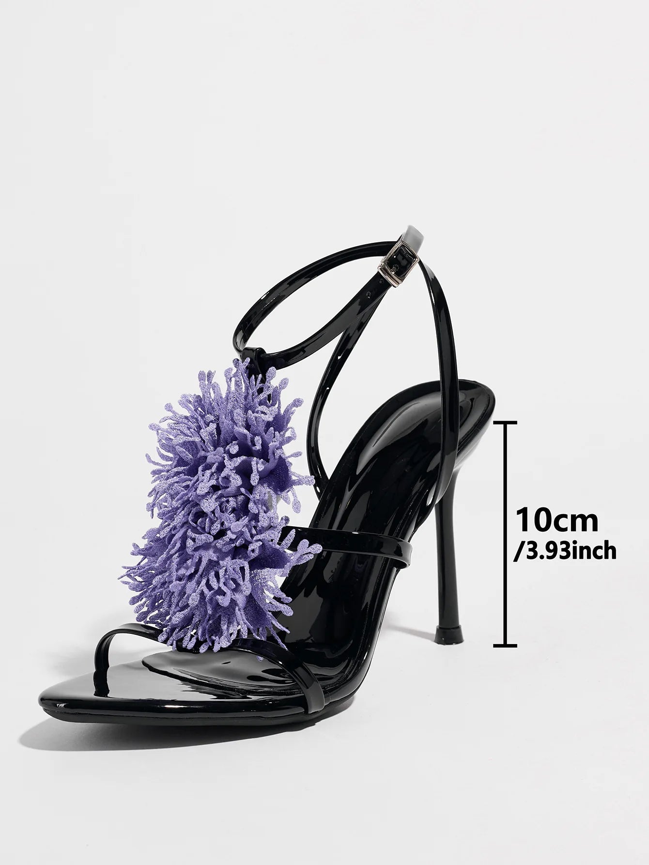 Ladies High Heel Sandals with 3D Fluffy Flower Decorations round Toe Thin Heel Spring Summer Night Club Fashionable Party Shoes