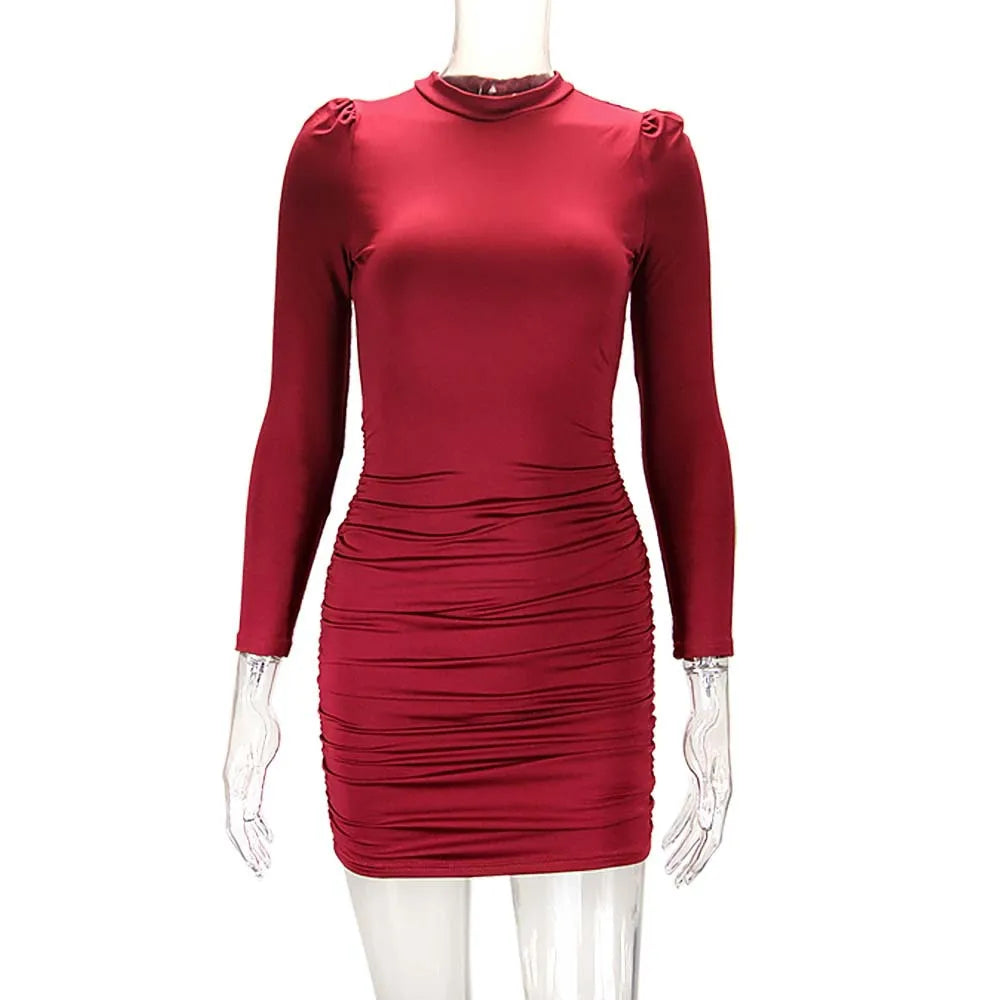 Sexy Slim-fitting Long-sleeved Dress, Bubble-sleeved Medium and Long Women's Bodycon Dresses