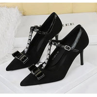 Banquet Bow Rivet T-button Pointed Head High Heel Women's Single Shoes