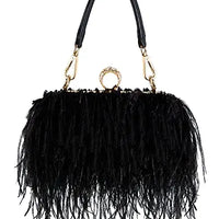 Women Ostrich Feather Clutch Purse Evening Bag Handbag Fluffy Purse Clutch Feather Evening Handbag For Wedding Anniversary Party