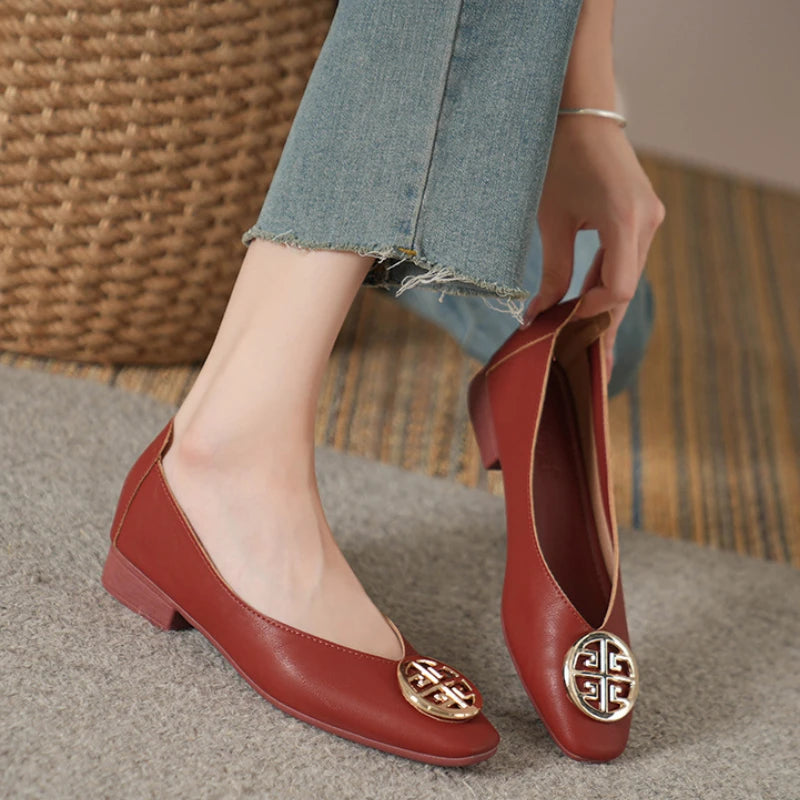 Shoes for Women Retro Ladies Flats Slip on Shoes Loafers Square Toe Shallow Mouth Women Casual Footwear Lightweight