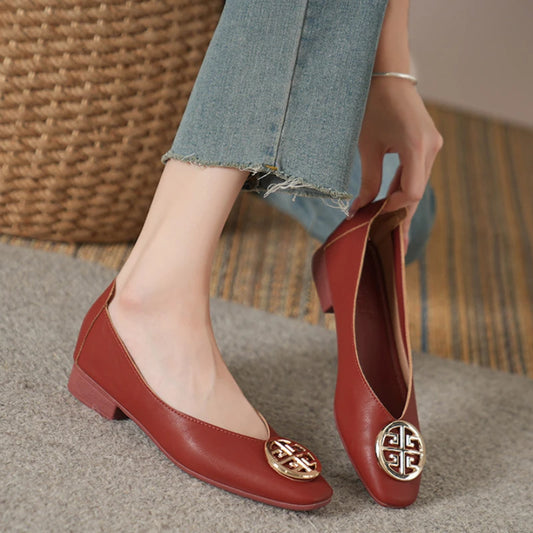 Shoes for Women Retro Ladies Flats Slip on Shoes Loafers Square Toe Shallow Mouth Women Casual Footwear Lightweight - Natalia Home Fashion