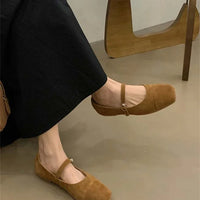 Streetwear Velvet Mary Jane Shoes for Women Casual Ballet Flats Pumps Female Ladies Loafers Buckle Single Mules