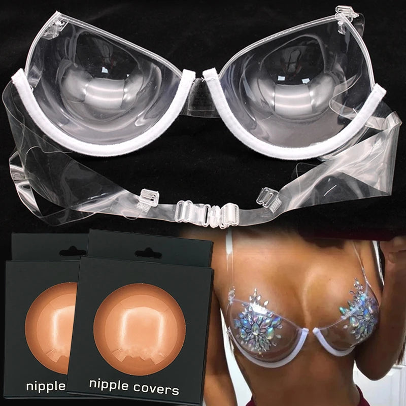Sexy Transparent Push Up Bra Reusable TPU Ultra-thin Clear Straps Invisible Underwear Backless Bralette Top Lingerie