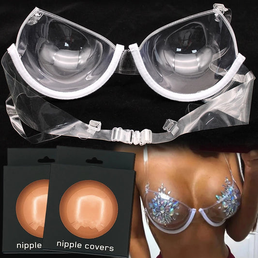 Sexy Transparent Push Up Bra Reusable TPU Ultra-thin Clear Straps Invisible Underwear Backless Bralette Top Lingerie