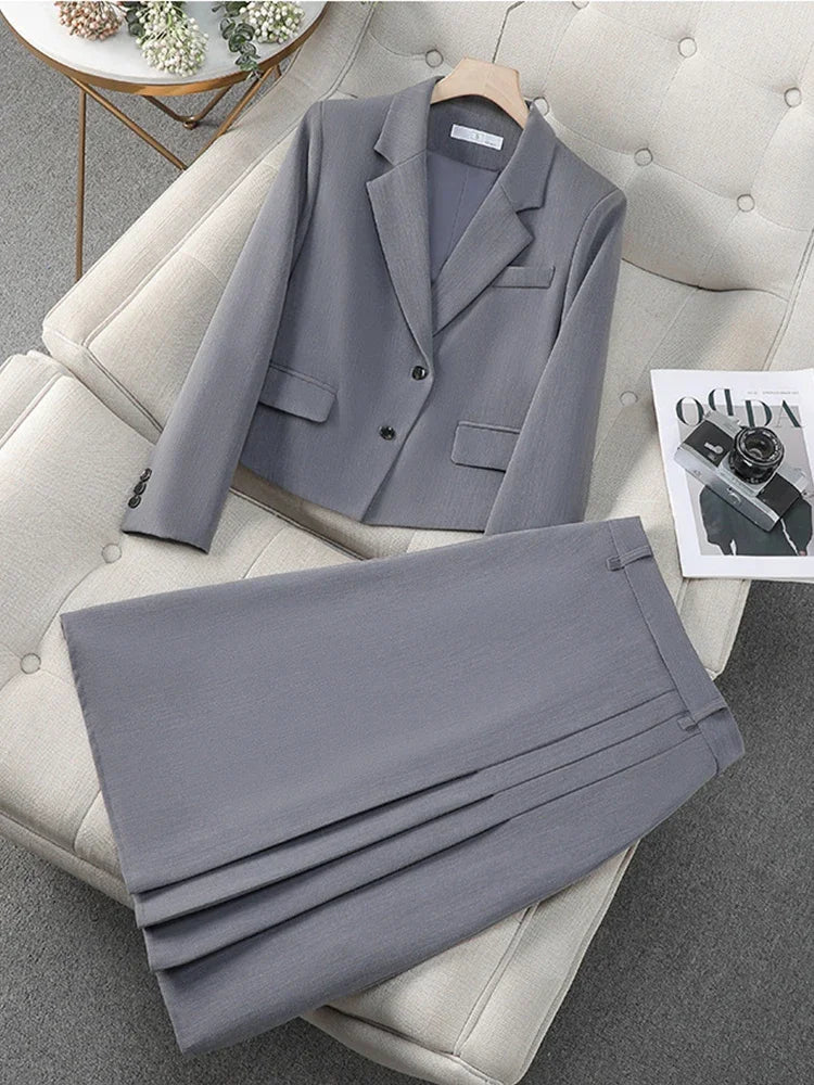 Fashion Office Half Skirt Set for Women Slim Fit Long Sleeved Single Row Two Button Half Skirt Two Piece Set