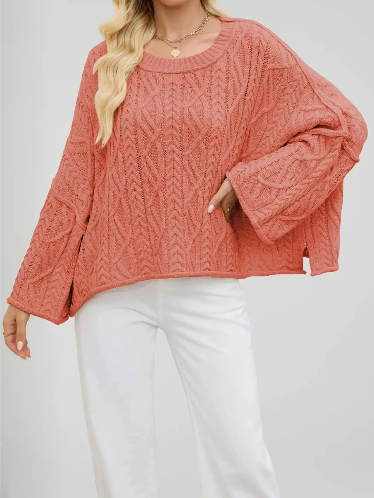 Autumn Winter Women Cable Knit Sweater Oversized Loose Pullover Long Sleeve Chunky Jumper Casual Warm Female Tops Clothing Natalia Home Fashion    Natalia Home Fashion