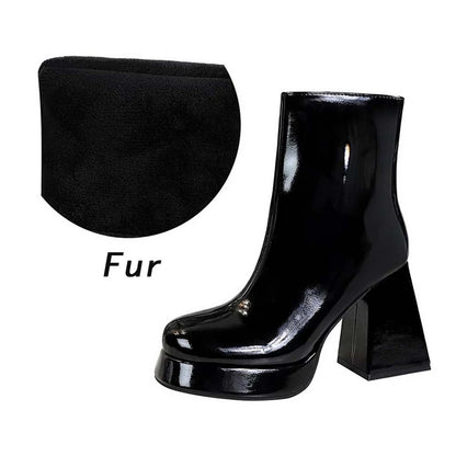 Patent Leather Round Toe Ankle Boots Women Designer Platform Heel Pole Dancing Shoes