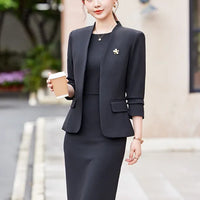 Two Piece Dress Suits For Women Long Sleeve Solid Slim Fit Fashionable Monochromatic Office Ladies Work Wear business suit
