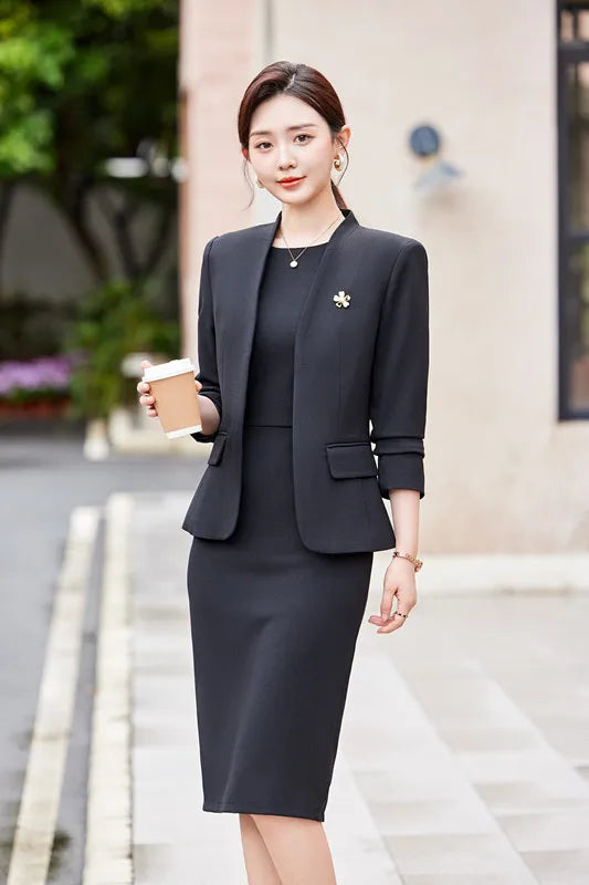 Two Piece Dress Suits For Women Long Sleeve Solid Slim Fit Fashionable Monochromatic Office Ladies Work Wear business suit