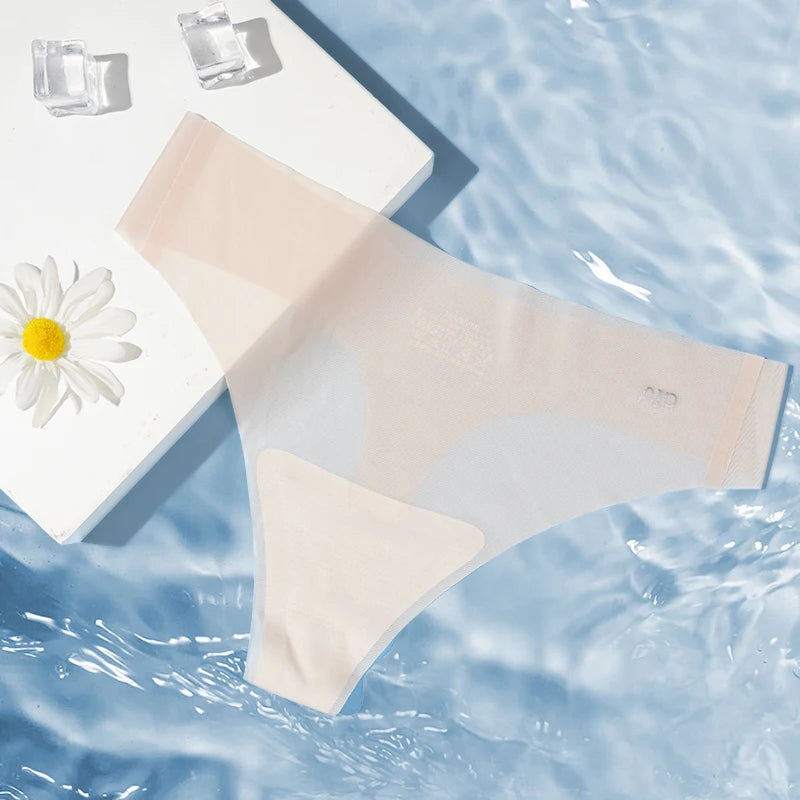 2 Pcs  Pack Sexy Transparent Thong Panties Women Ultra-thin Sense Quick Drying Female Seamless Low-rise Solid Color T-pants Underwear