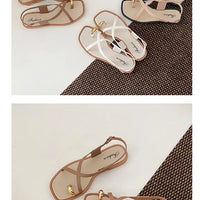 Women's Roman Style Toe-Over Sandals Flat Bottom Outdoor Wear Crossbody PVC Material Anti-Slip Low Heel Footwear