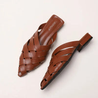Hollow Woven Pointed Cool Slippers Women's Summer Thick Heel Outer Wear Bag Head Half Slippers Women Sandals