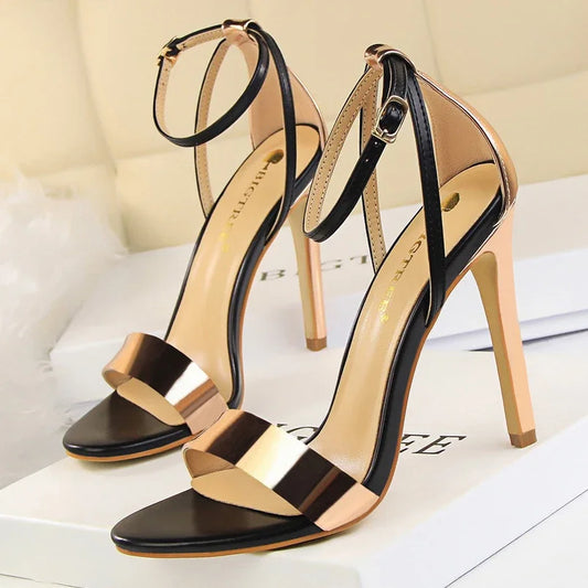 Summer Gladiator High Heels Sandals Female Fashion Street Style Square Open Toe Buckle Strap Women Shoes Black Sandals