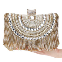 Rhinestones Tassel Clutch Diamonds Beaded Metal Evening Bags Chain Shoulder Messenger Purse Evening Bags For Wedding Bag