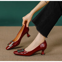 Square Head Kitten Heels Stiletto Women's Shoes Patent Leather Light Mouth French Kitten Heel Shoes