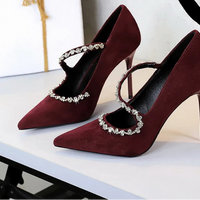 Banquet Pointed Toe High Heels Diamond Chain One-Strip Thin Heel Super High Heels Light Mouth Elegant Lace-Up - Natalia Home Fashion