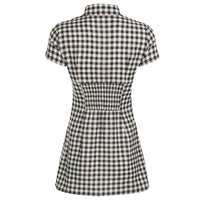 Women's Casual Plaid Contrast Color Turn-Down Collar Dress Commuter Style Short Sleeves Single Breasted Women's Casual Dresses Natalia Home Fashion    Natalia Home Fashion